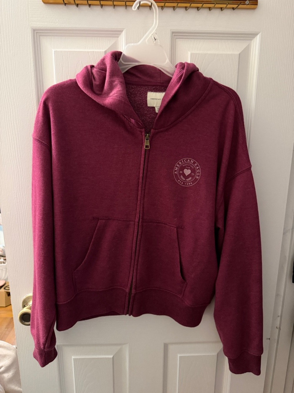 American Eagle Outfitters Fuchsia Zip Hoodie with Chest Logo